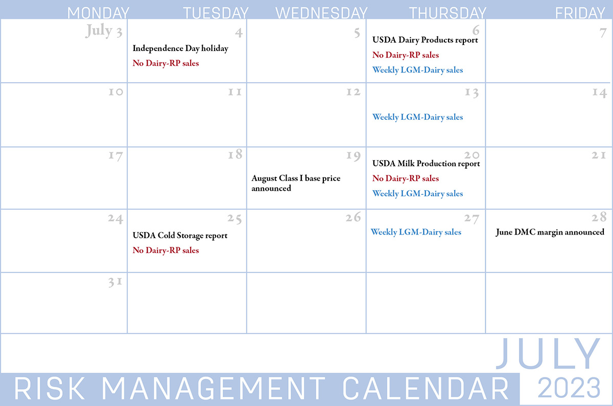 Dairy risk management calendar: July 2023 | Ag Proud