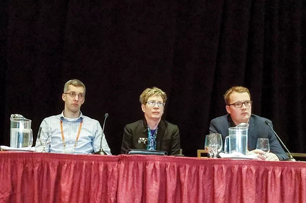 Three dairy producers, from left to right, JP Brouwer, Daphne Holterman and Jake Vermeer