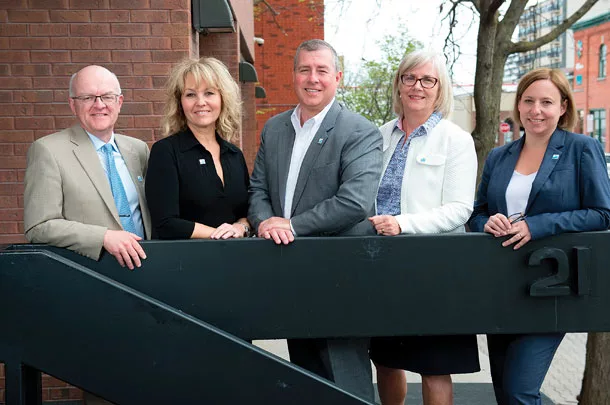 Dairy Farmers of Canada’s executive team includes, from left to right, Bobby Matheson, vice president of advocacy; Pamela Nalewajek, vice president of marketing; Jacques Lefebvre, CEO; Sylvie Larose, vice president of finances; and Paula Dunlop, COO.
