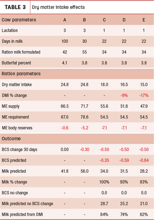 Dry matter intake effects
