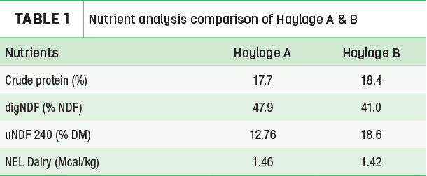Nutrient analysis comparison of Haylage A & B