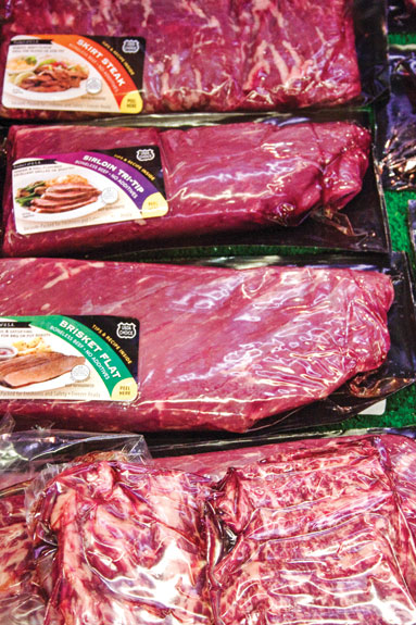 Meat in the grocery store fridge