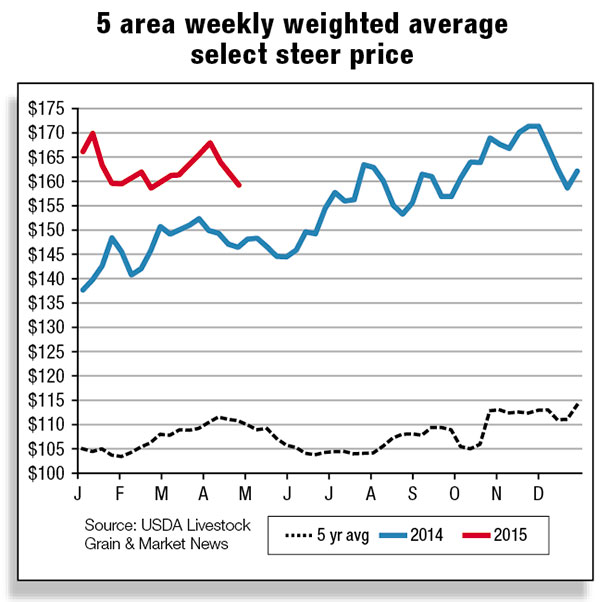 5 area weekly weighted average select steer price