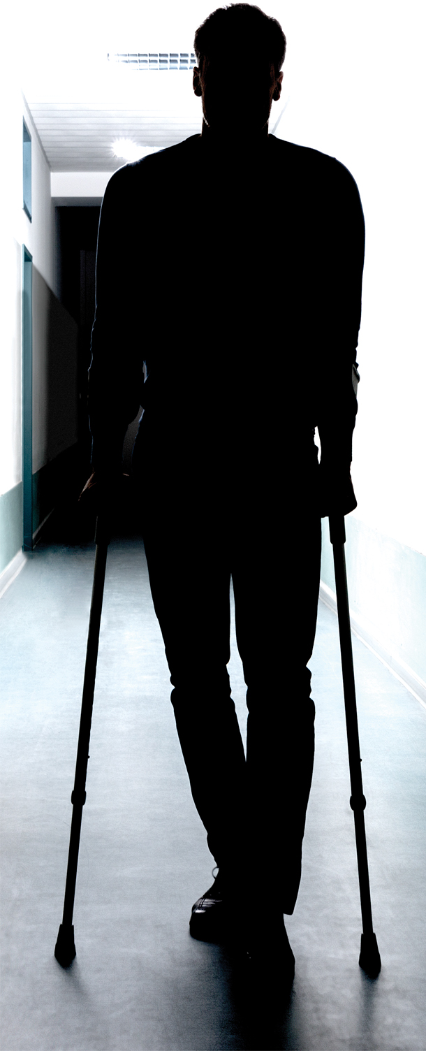 Employee on crutches