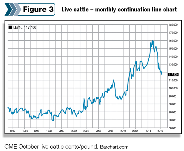 Live cattle - monthly continuation line chart