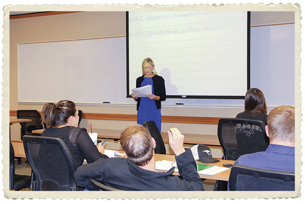 Mallory Vestal instructs studnets at West Texas A&M University in Canyon, Texas