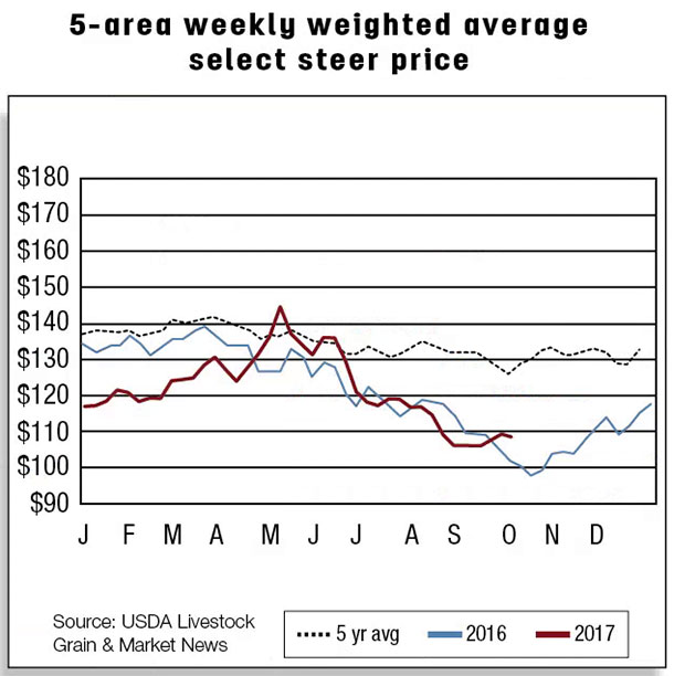 5-area weekly weighted average select steer price