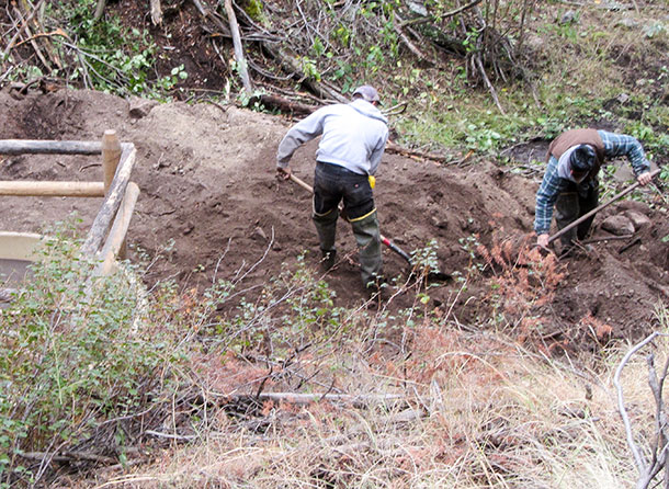 The overflow pipe is buried
