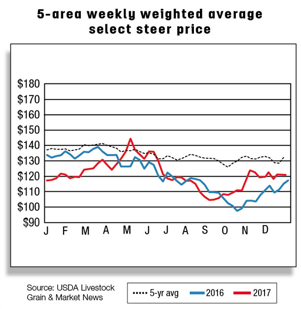 5-area weekly weighted average select steer price