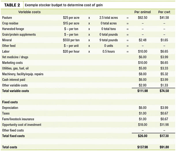 Example stockr budget to determine cost of gain