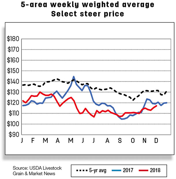 5-area weekly weighted average Select steer price