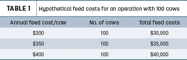 Hypothetical feed costs for an opertion with 100 cows
