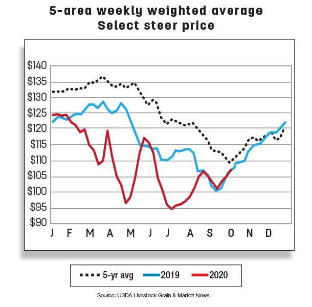 5-area weekly weighted average select steer price