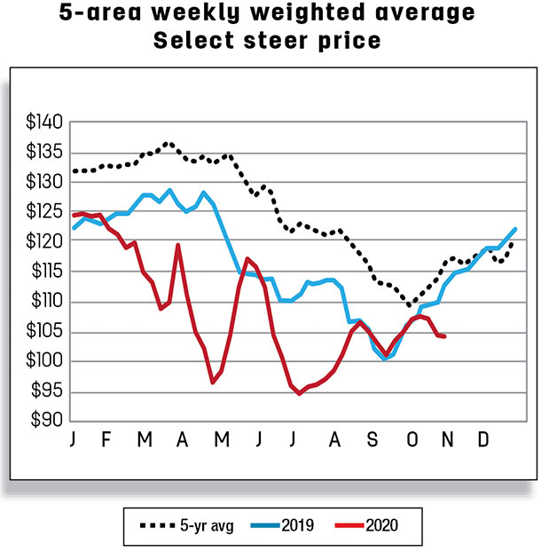 5-area weekly weighted average select steer price