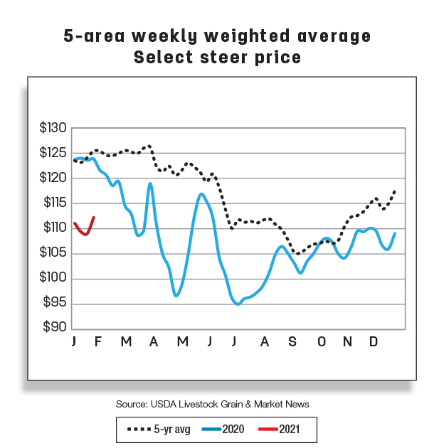 5-area weekly weighted average select steer price