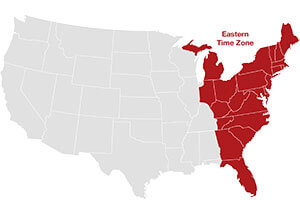 Eastern time zone map