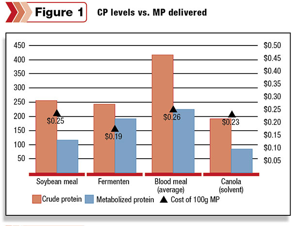 Figure contrasting crude protein levels versus metabolized protein delivered