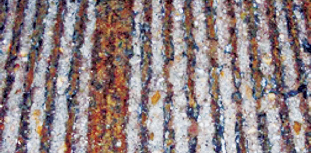 The visible ribs and aggregates on a textured barn floor provide the traction cows need to prevent slips and falls while ensuring solid footing for daily activities like walking and showing signs of heat.