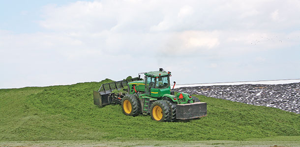 tractor moving silage