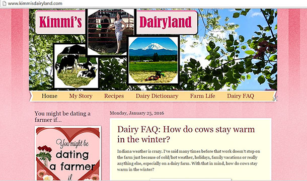 Kimmi's Dairyland blog screenshot