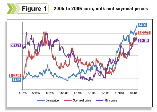 2005 to 2006 corn, milk and soymeal prices