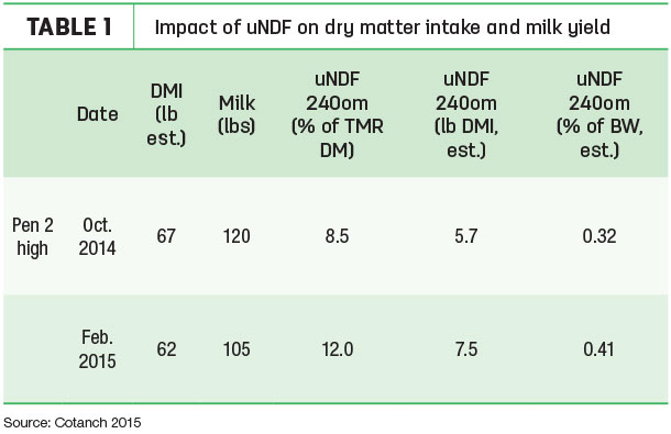 Impact of uNDF on dry matter intake and milk yield