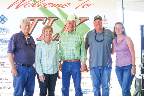 Among the dignitaries who attended the open house at TLK Dairy, owned by Terry Ketterling (second from right), were (from left to right) former Idaho Speaker of the House Bruce Newcomb, Director of the Idaho State Department of Agriculture Cecilia Gould, Lt. Governor of Idaho Brad Little and state representative Megan Blanksma.