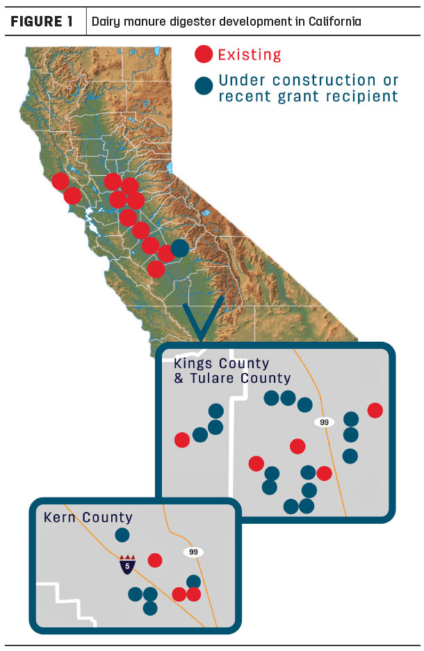 Dairy manure digester development in California