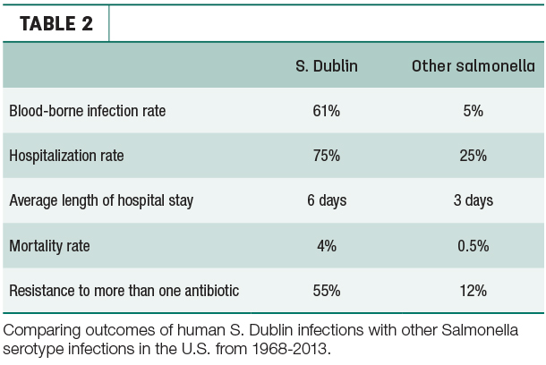 Comparing outcomes of human S. Dublin infections