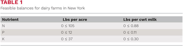 Feasible balances for dairy farms in New York