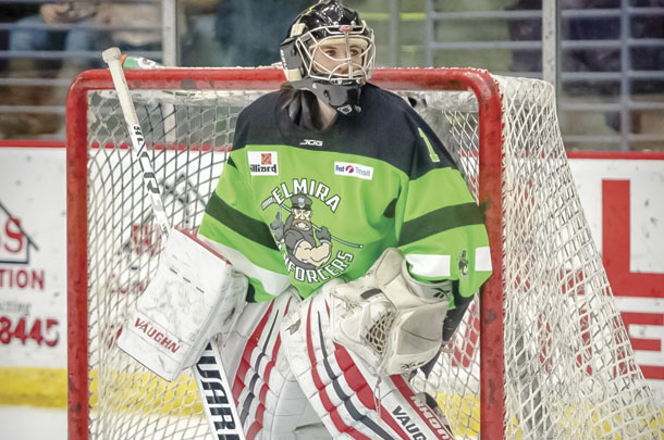 Hannah Cochran served as a goalie for the Elmira Enforcers men's hockey team