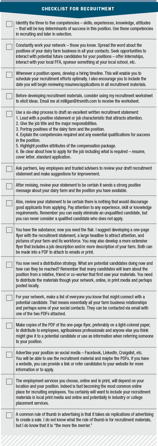 Checklist for recruitment