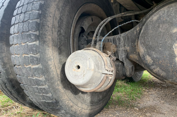 The air brake chamber on the offending truck looks innocuous enough but can be extremely dangerous
