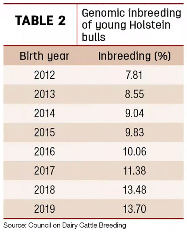 Genomic inbreeding of youg Holstein bulls