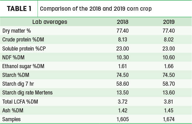Comparison of the 2018 and 2019 corn crop