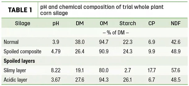 pH and chemical composition of trail whole plant corn silage