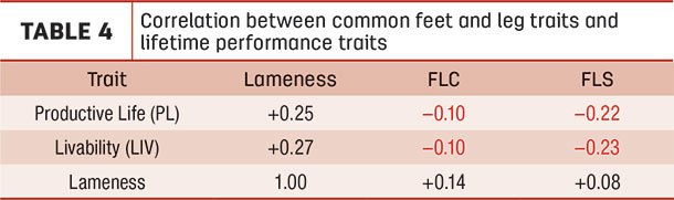 Correlation between common feet and leg traits