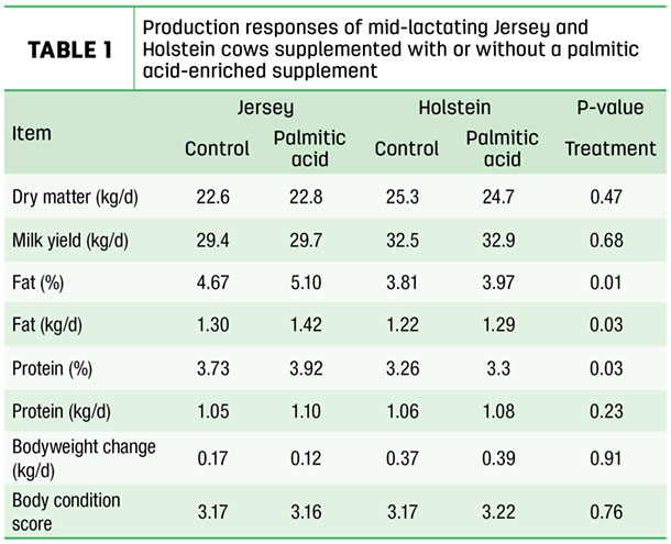 Production responses of mid-lactating Jersey and Holstein cows