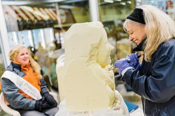 Linda Christensen’s butter sculptures out of 90-pound blocks of butter were larger than life