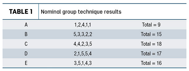 Nominal group technique results