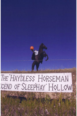Headless horseman made out of hay