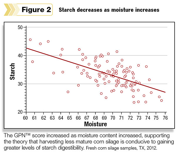 Starch decreases as moisture increases