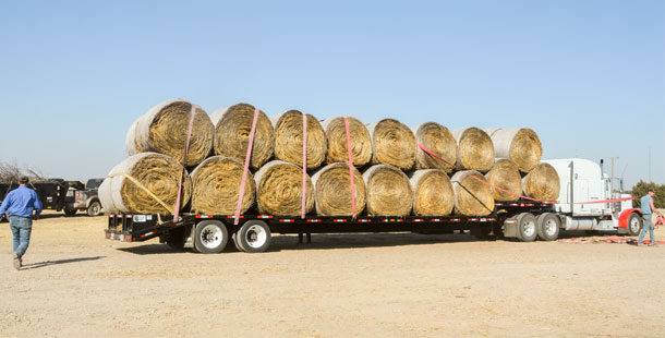 truckload of hay bales