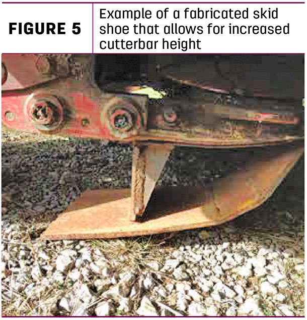Example of a favricated skid shoe that allows for increased cutterbar height