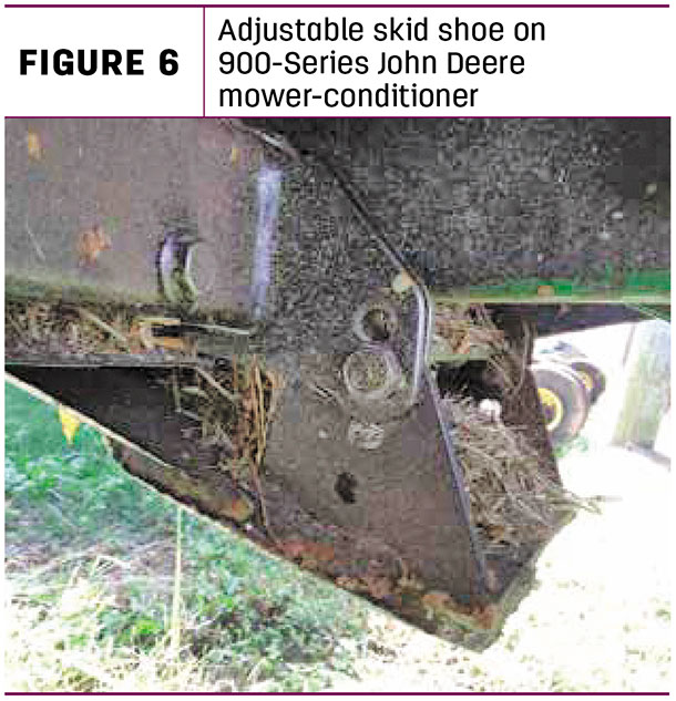 Adjustable skid shoe on 900 Series John Deere mower-conditioner