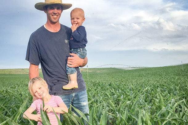 family in corn field