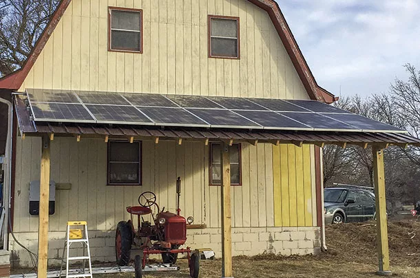 Solar panels are installed in a residential area