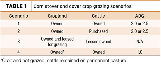 Corn stover and cover crop grazing scenarios