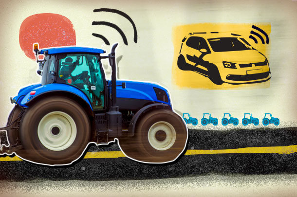 tractor and car communicating illustration