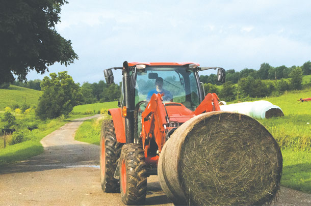 Round bales are wrapped